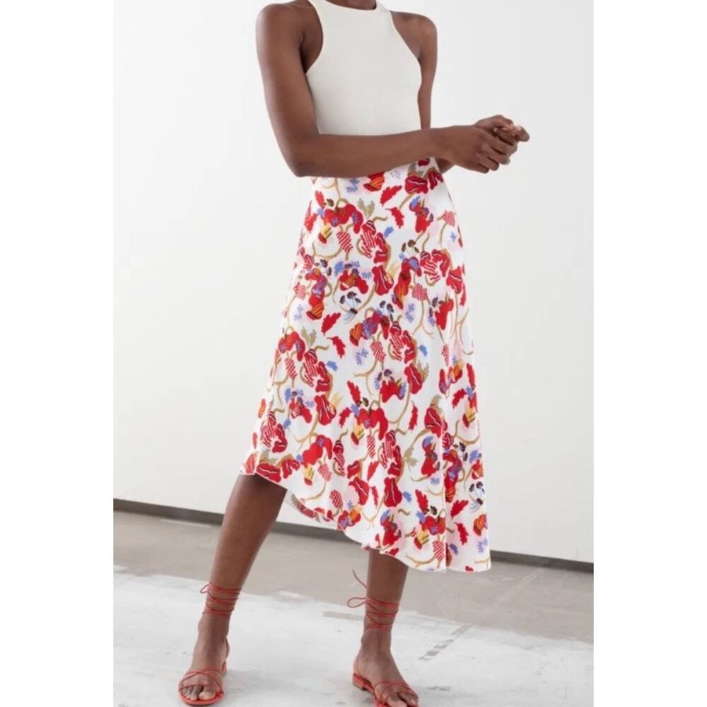 Stockholm Atelier & OTHER STORIES Women’s 4 Asymmetrical Satin Floral Midi Skirt